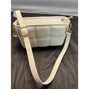 Roberta Rossi White Woven Leather Crossbody Bag Made In Italy Basketweave